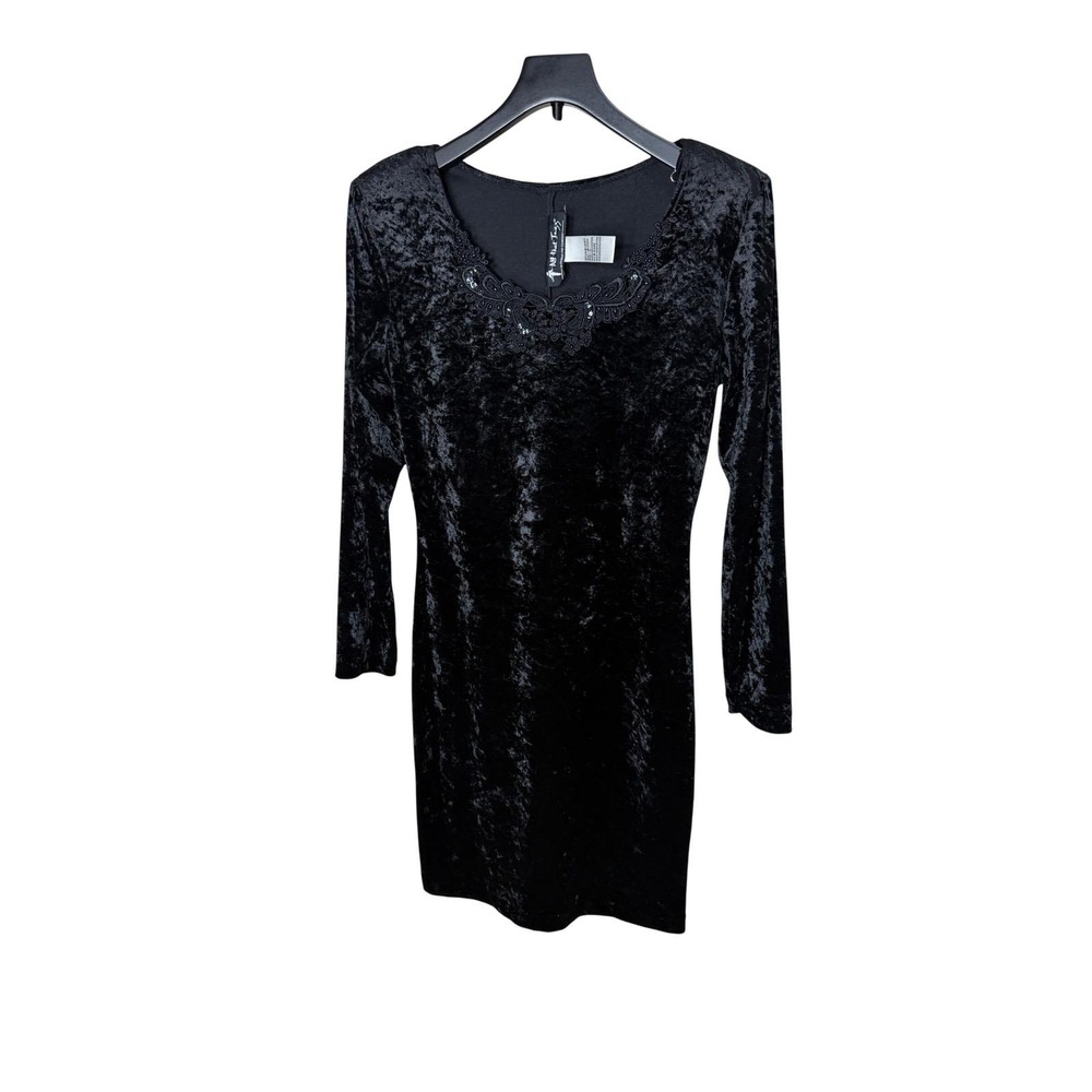 All That Jazz Vintage 90s Black Crushed Velvet‎ Mini Dress Lace Sequin M